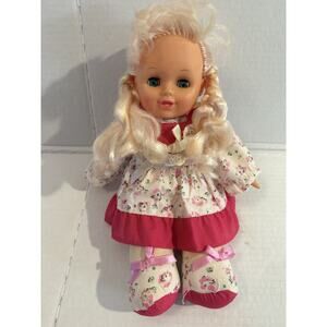 Vtg 1992 Cititoy Doll Blonde Hair Blue Eyes Pigtails Preowned Cloth Body 12”